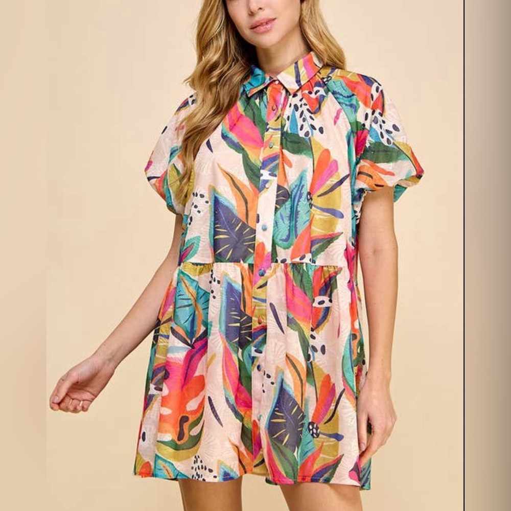 Tropical Print Dress: MULTI